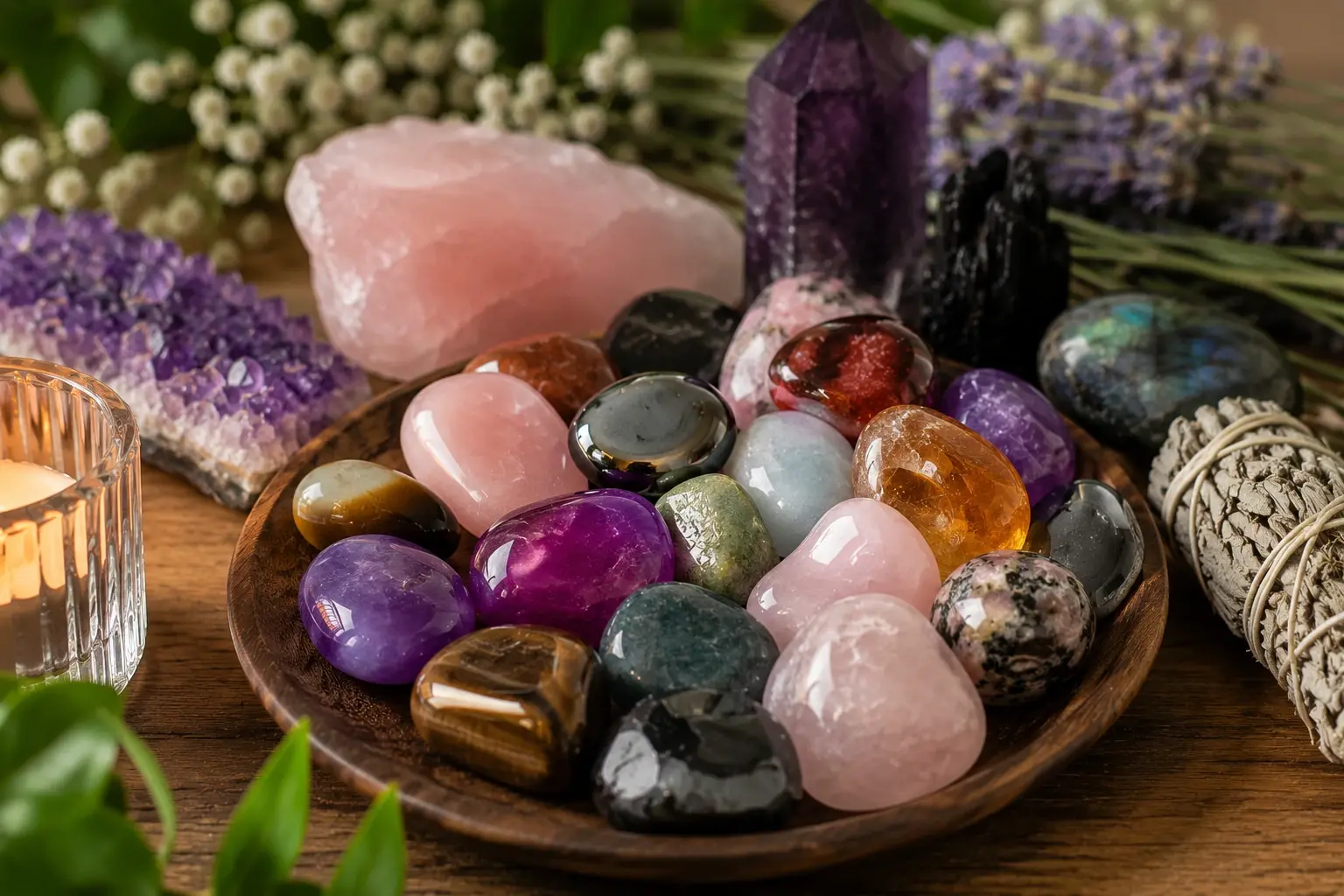 Arrangement de cristaux et pierres naturelles