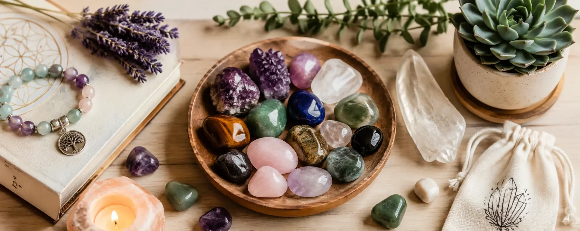 Arrangement sereine et cristaux naturels