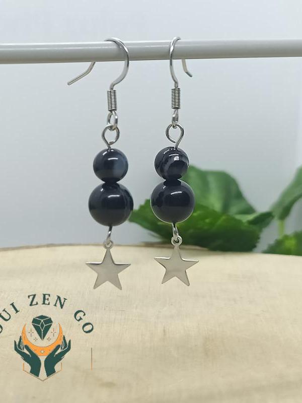 Boucle d oreille agate noir etoile 1