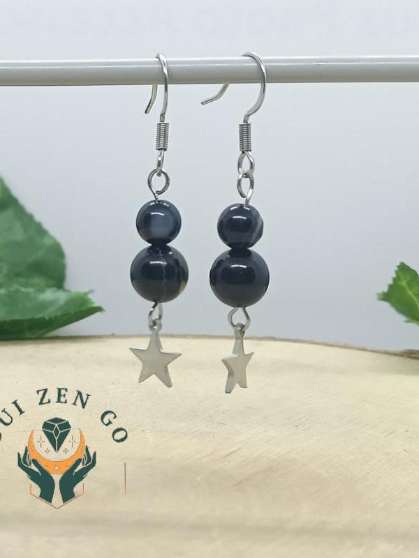 Boucle d oreille agate noir etoile 1 