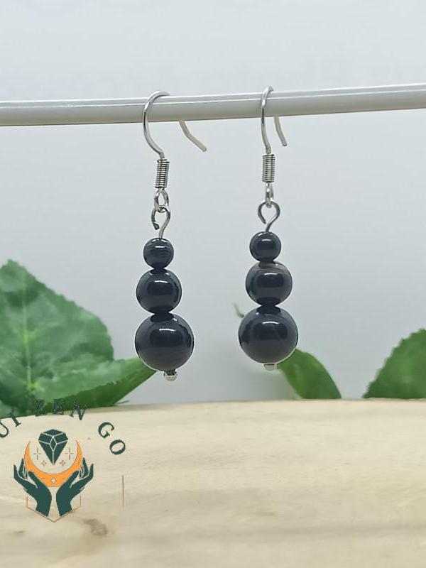 Boucle d oreille agate noir trio 2 