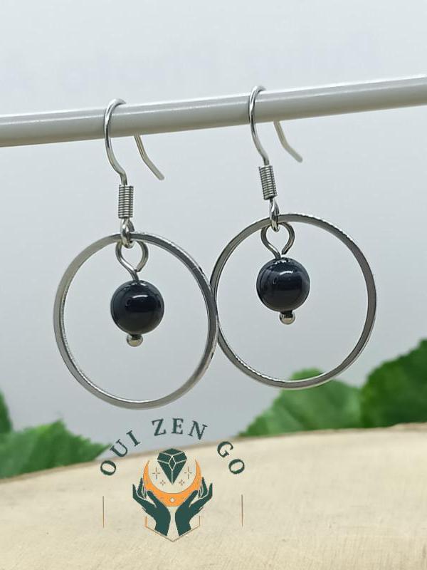 Boucle d oreille agate noire saturne