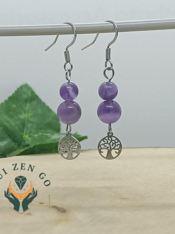 Boucle d oreille amethyste arbre de vie 1 