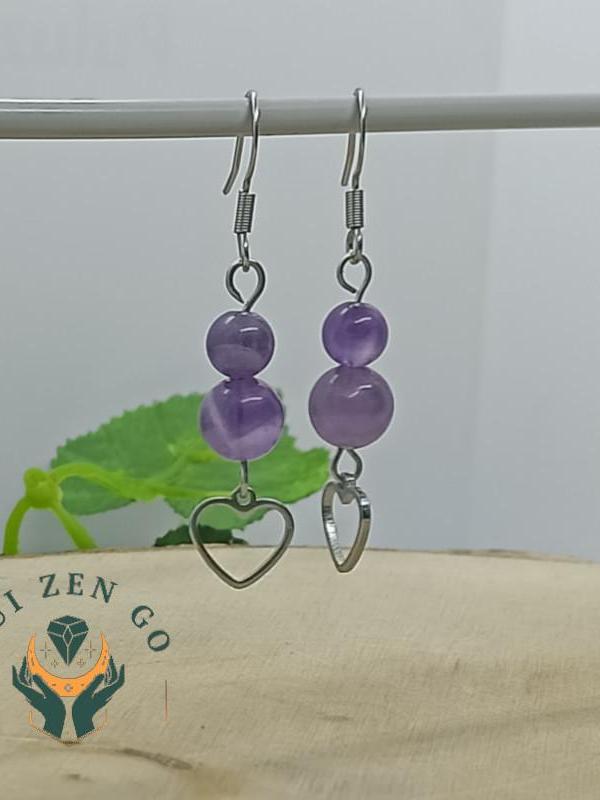 Boucle d oreille amethyste coeur 2 