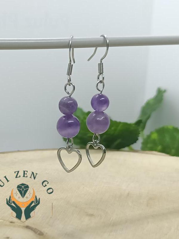 Boucle d oreille amethyste coeur 2