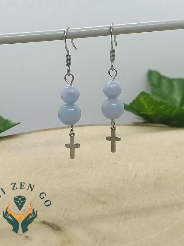 Boucle d oreille angelite croix 1
