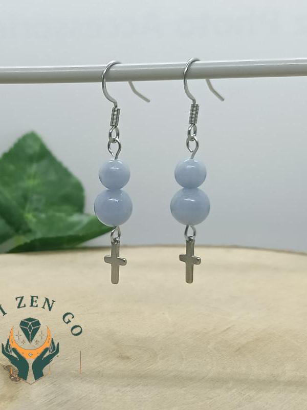 Boucle d oreille angelite croix 1 