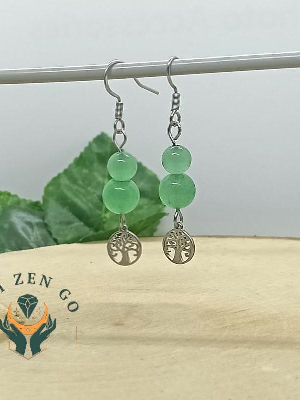 Boucle d oreille aventurine arbre de vie 1