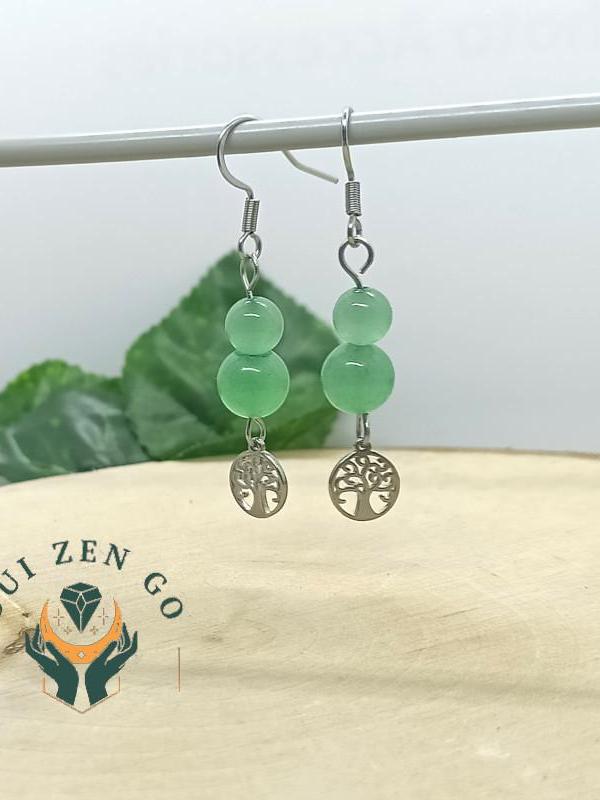 Boucle d oreille aventurine arbre de vie 1 