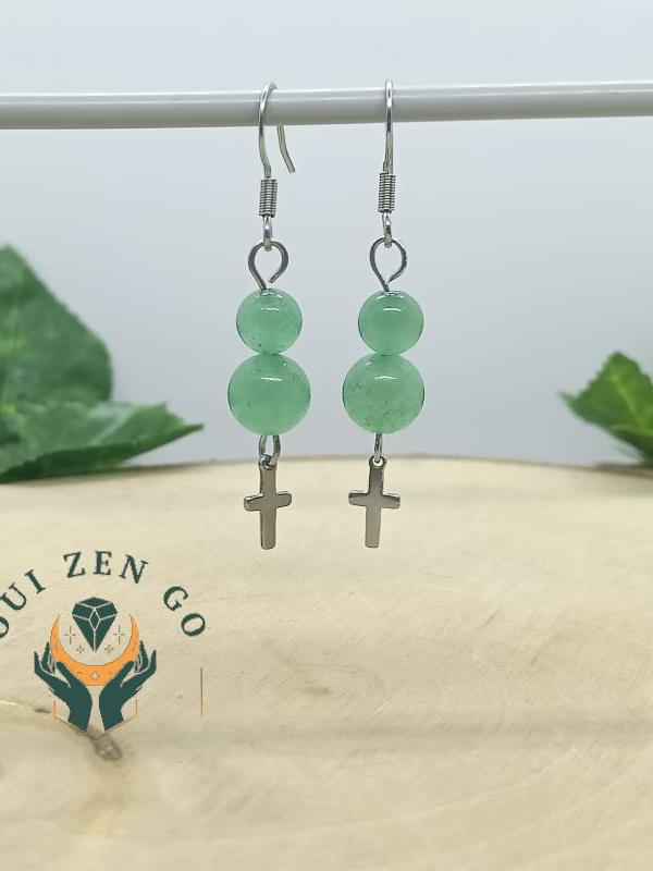 Boucle d oreille aventurine croix 1