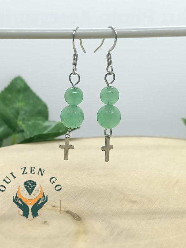 Boucle d oreille aventurine croix 1 