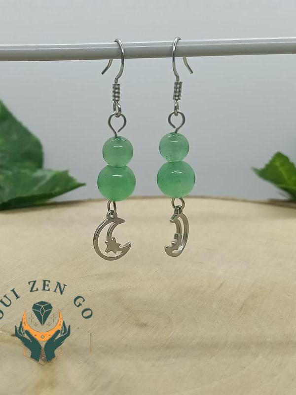 Boucle d oreille aventurine lune 2 