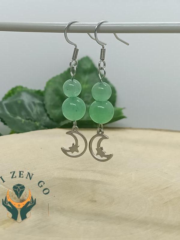 Boucle d oreille aventurine lune 2