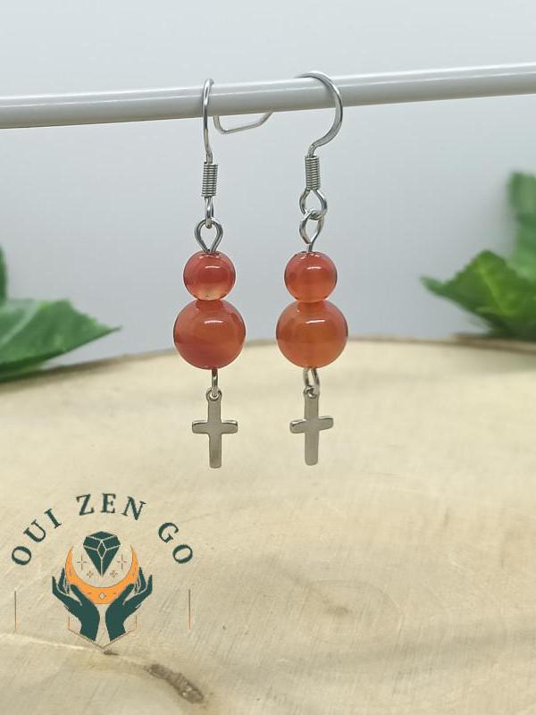 Boucle d oreille cornaline croix 2 