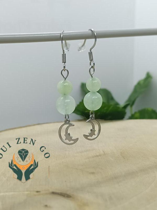 Boucle d oreille jade lune 1