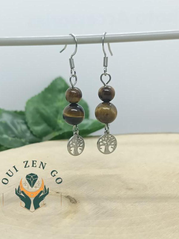 Boucle d oreille oeil de tigre arbre de vie 1
