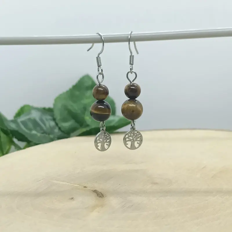 Boucle d oreille oeil de tigre arbre de vie