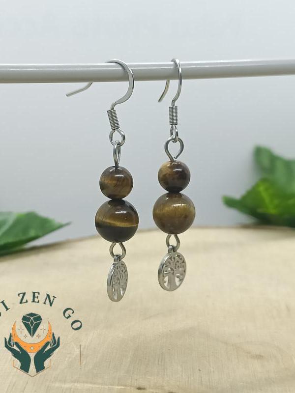 Boucle d oreille oeil de tigre arbre de vie 1 