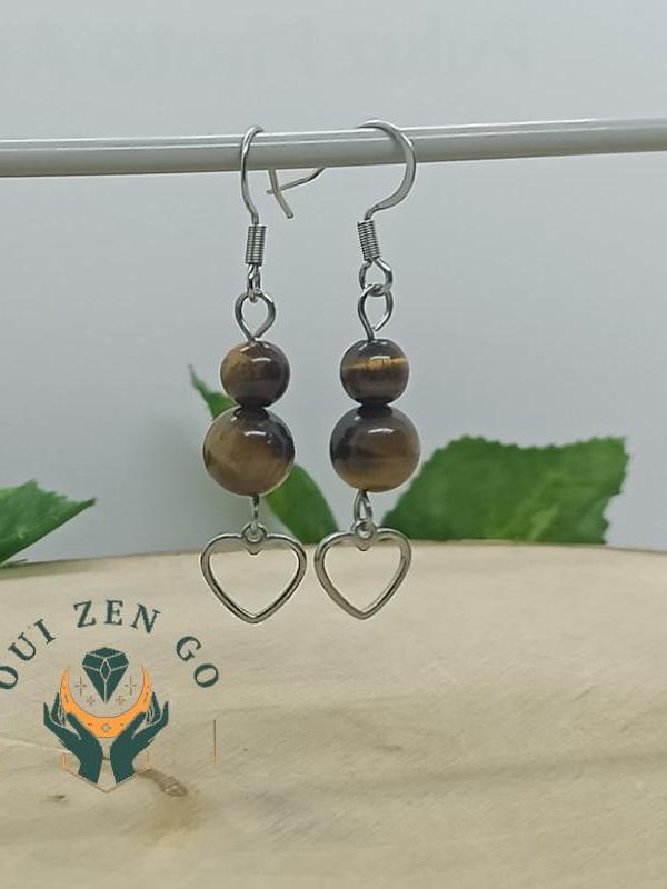 Boucle d oreille oeil de tigre coeur 2 