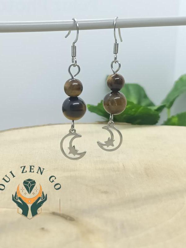 Boucle d oreille oeil de tigre lune 1
