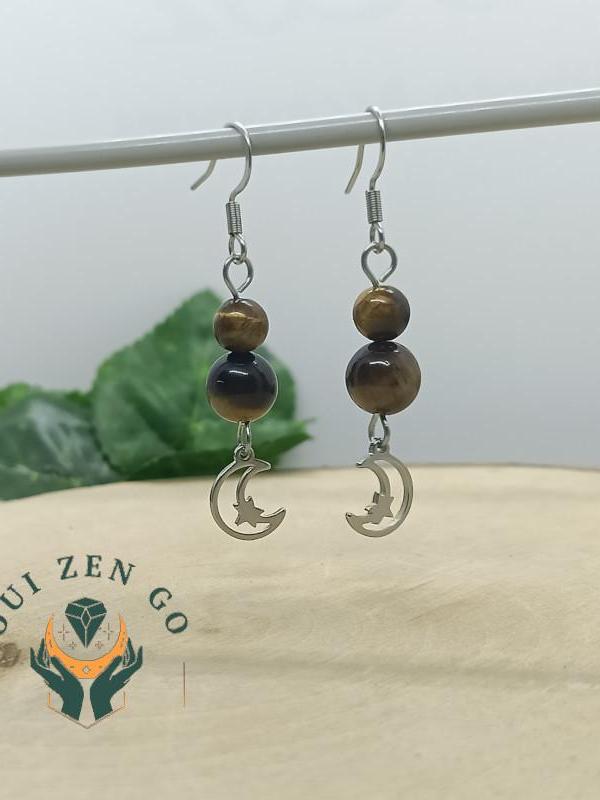 Boucle d oreille oeil de tigre lune 1 