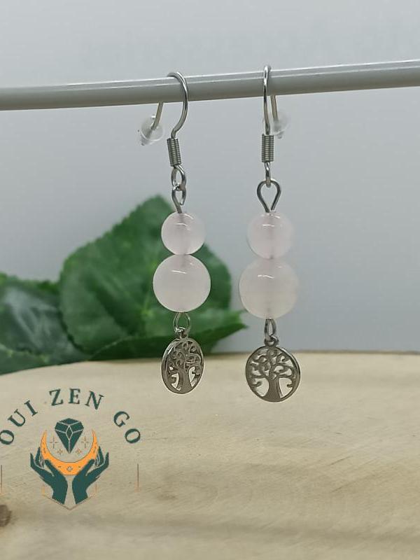 Boucle d oreille quartz rose arbre de vie 2 