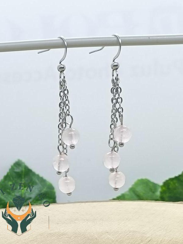 Boucle d oreille quartz rose grappe 1