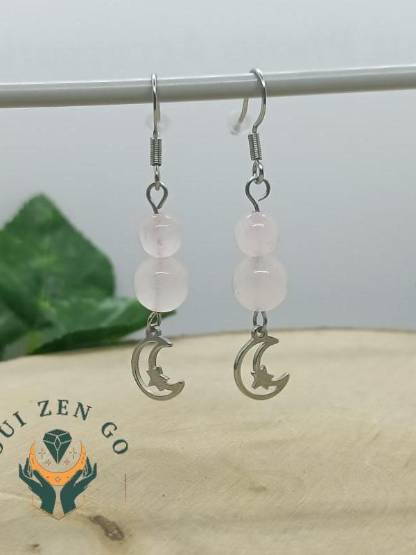 Boucle d oreille quartz rose lune 1 