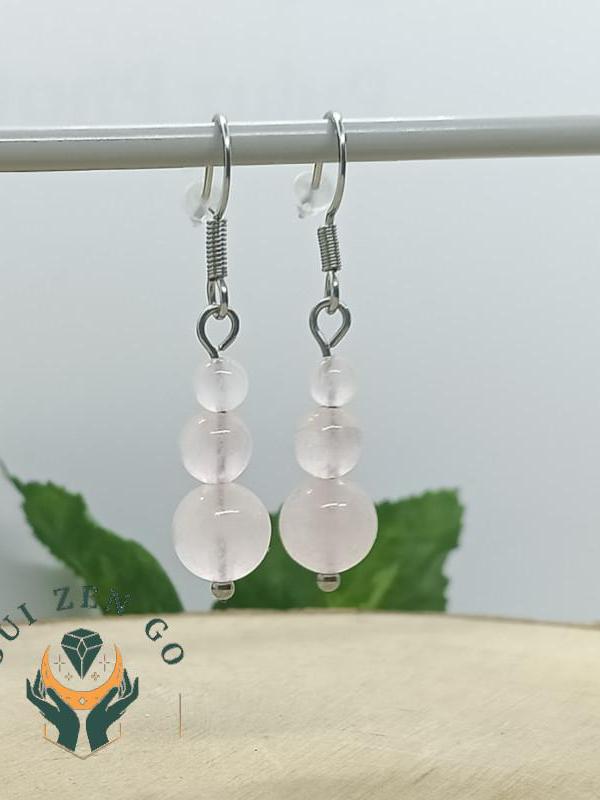 Boucle d oreille quartz rose trio 1