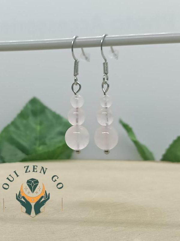 Boucle d oreille quartz rose trio 1 