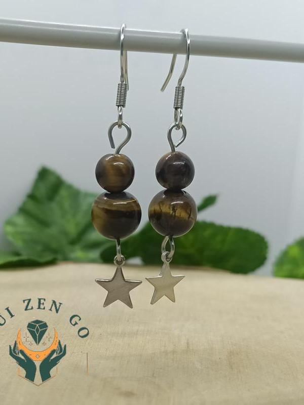 Boucles d oreille oeil de tigre etoile 1 