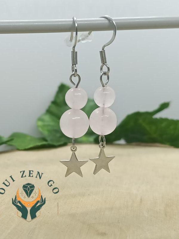Boucles d oreille quartz rose etoile 1