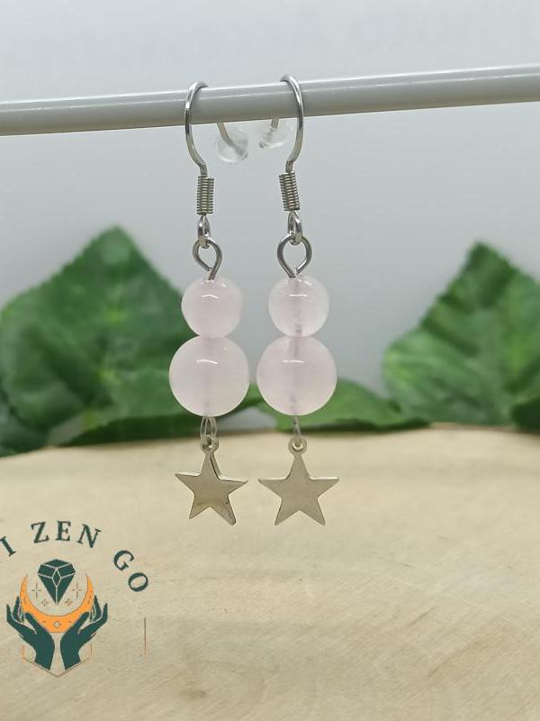 Boucles d oreille quartz rose etoile 1 