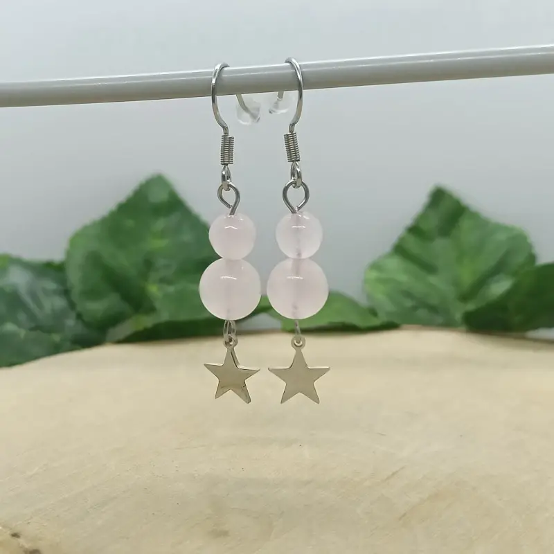 Boucles d oreille quartz rose etoile