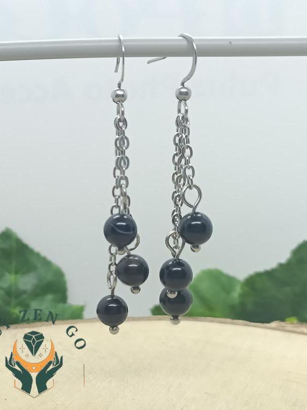 Boucles d oreilles agate noire grappe 1