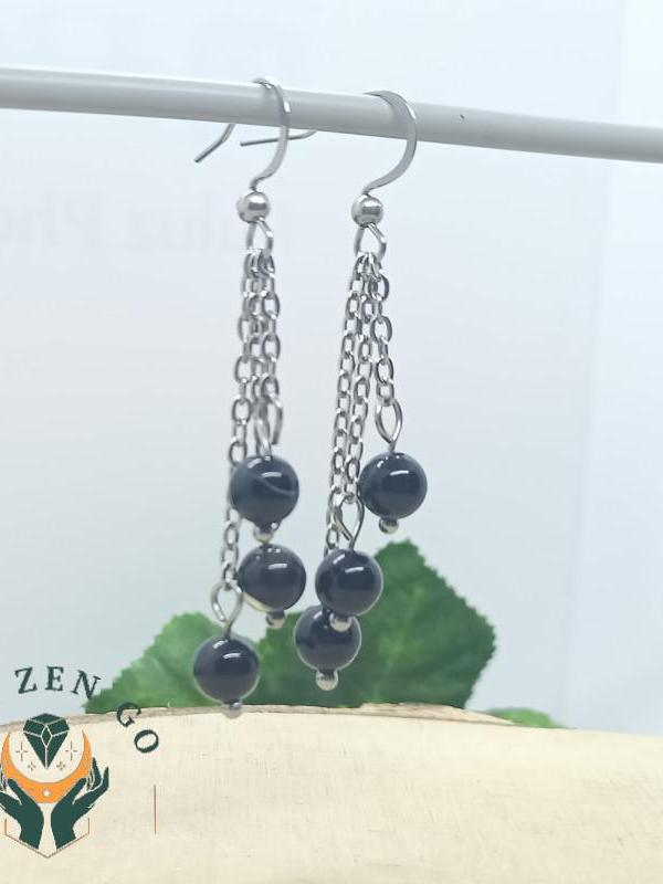 Boucles d oreilles agate noire grappe 1 