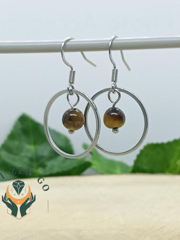 Boucles d oreilles oeil de tigre saturne 1 