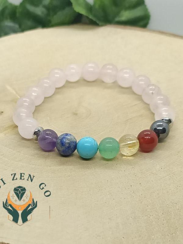 Bracelet 7 chakras quartz rose modele 1 1