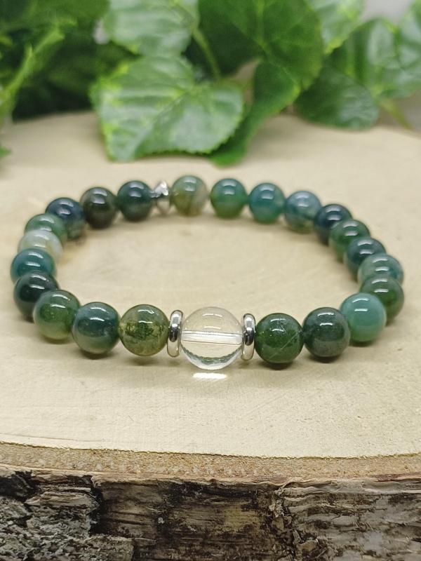 Bracelet agate mousse et cristal de roche 1
