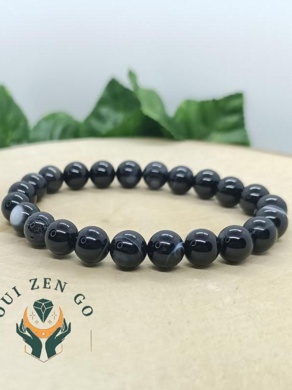 Bracelet agate noir 8 mm 2