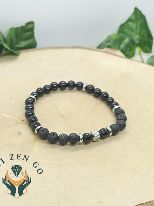 Bracelet agate noire et pierre de lave tiago 1