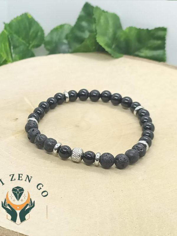 Bracelet agate noire et pierre de lave tiago 1 