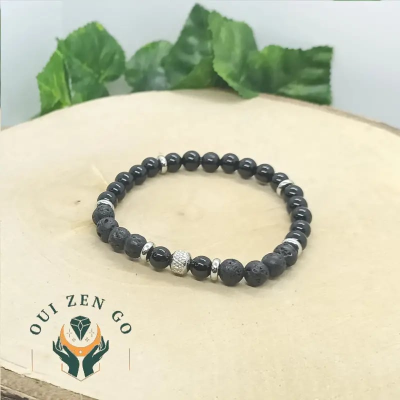 Bracelet homme en Agate noire et pierre de lave, collection Tiago
