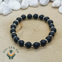 Bracelet agate noire rondelle acier