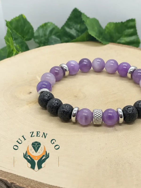 Bracelet amethyste et lave 8 mm