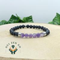 Bracelet amethyste et pierre de lave colonne 6 mm 1 
