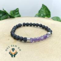 Bracelet amethyste et pierre de lave colonne 6 mm 2 