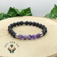 Bracelet amethyste et pierre de lave colonne 8 mm 2 