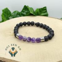 Bracelet amethyste et pierre de lave colonne 8 mm 3 