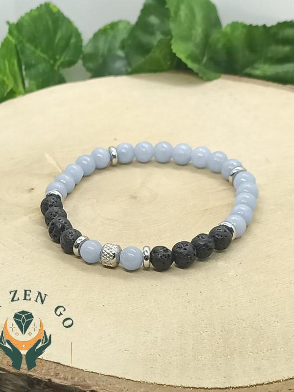 Bracelet angelite et pierre de lave tiago 6 mm 1